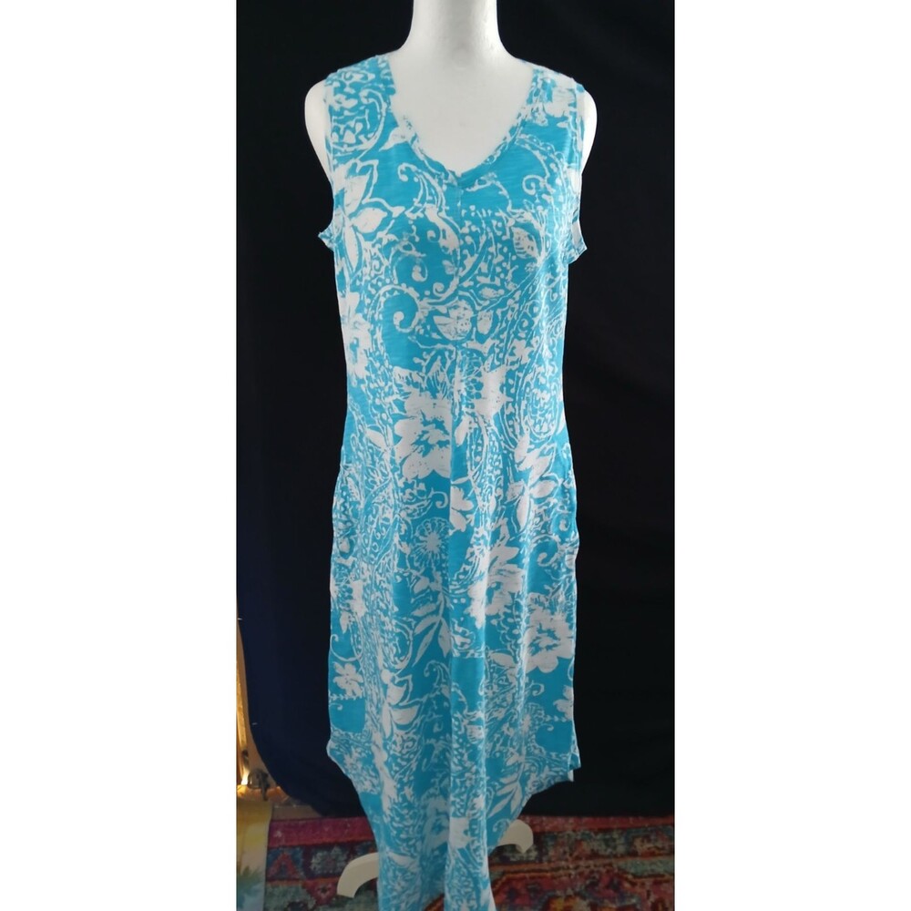 Escape by Habitat Clothes Sleeveless  Blue/White Dress with Pockets SMALL  NWOT
